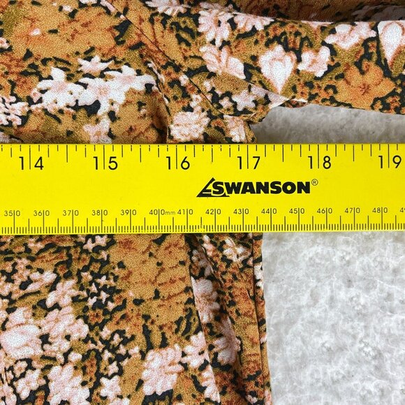 Hinge Brown Floral Mix Print Shirt Womens Prairie Chic High Neck Size XS - Picture 8 of 13